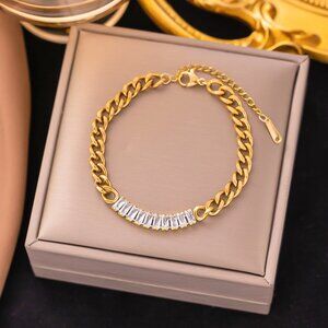 3/$35 18K Gold Plated Rhinestone Chain Bracelet Stainless Diamond Cubic Zirconia